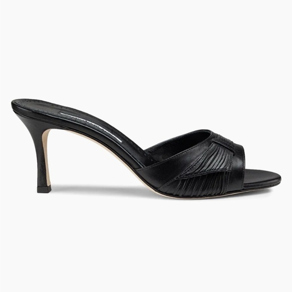 Manolo Blahnik Ebakmu Pleated Leather Mules Size 37.5 / US 7.5